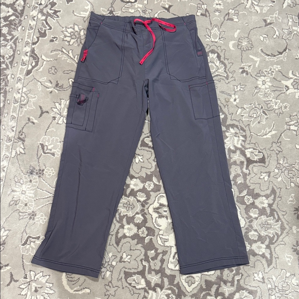 Carhartt womens Dark Gray Cargo Scrub Pants with Pink Details